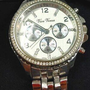 Vice Versa Quartz L80805 Womens Rhinestone Chrono Watch New Battery